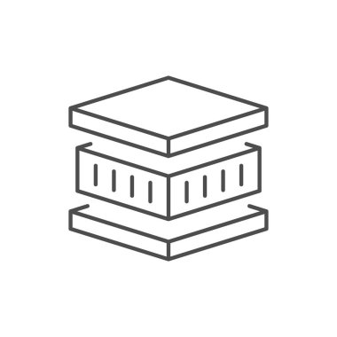 Katmanlı malzeme çizgisi ana hatları beyaz üzerine izole edilmiş. İnşaat endüstrisi, yalıtım. Vektör illüstrasyonu