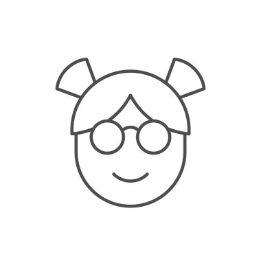 Gözlük çizgisi simgesi olan kız beyazda izole edilmiş. Vektör illüstrasyonu