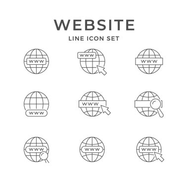 Web sitesinin simgelerini beyaza ayır. İnternet, fare imleci, www, çevrimiçi iletişim, tarayıcı, bilgisayar, arama. Vektör illüstrasyonu