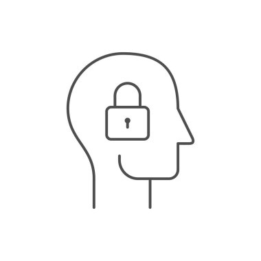 Beyazda kilit çizgisi simgesi olan kafa. Vektör illüstrasyonu