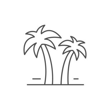 Palmiye ağacı çizgisi simgesi beyaza izole edilmiş. Tropik orman. Vektör illüstrasyonu