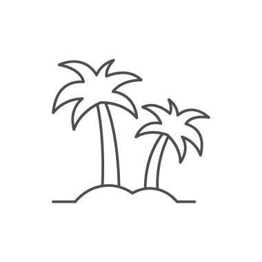 Palmiye ağacı çizgisi simgesi beyaza izole edilmiş. Tropik orman. Vektör illüstrasyonu