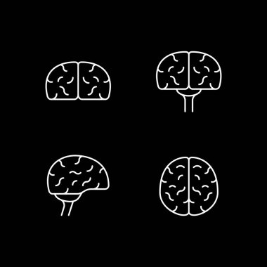Beynin çizgi simgelerini siyaha ayır. Beyin fırtınası, düşünme, bilgi, akıl, nöroloji, insan anatomisi. Vektör illüstrasyonu