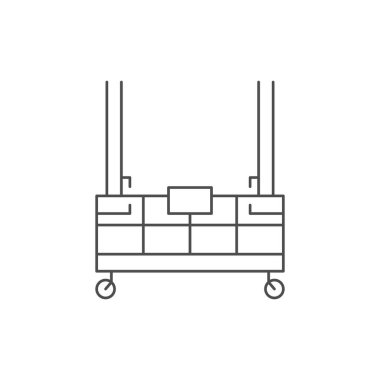 Askıya alınmış platform çizgisi ana hatları simgesi beyaza izole edildi. Vektör illüstrasyonu
