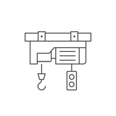 Elektrikli vinç çizgisi ana hatları beyaz üzerine izole edilmiş. Vektör illüstrasyonu