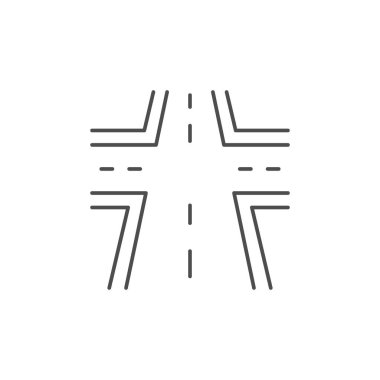 Perspektif çizgisi simgesinde kesişen yol beyazda izole edildi. Vektör illüstrasyonu