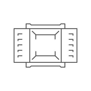 Beyaz üzerinde izole edilmiş konteynır çizgisi ana hatları simgesini aç. Deniz sevkiyatı, lojistik işleri, uluslararası ticaret, küresel teslimat. Vektör illüstrasyonu