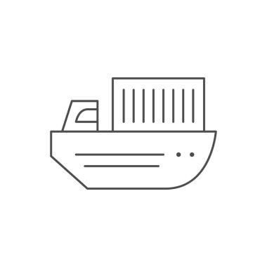 Konteynır gemisi çizgisi simgesi beyaza izole edildi. Deniz sevkiyatı, lojistik işleri, uluslararası ticaret, küresel teslimat. Vektör illüstrasyonu