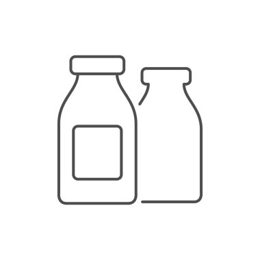 Süt şişesi ana hatları beyaz üzerine izole edilmiş. Vektör illüstrasyonu