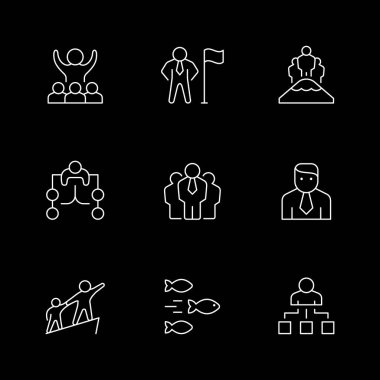 Lider ya da ana hat ana hatları simgesi siyah üzerine izole edildi. Patron, yönetici, iş adamı, şirket hiyerarşisi. Vektör illüstrasyonu