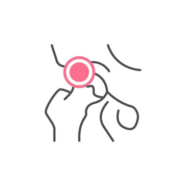 Kalça ağrısı taslak simgesi beyaza izole edildi. Vektör illüstrasyonu