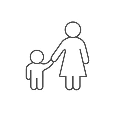 Anne ve çocuk çizgisi simgesi beyaza izole edildi. Vektör illüstrasyonu