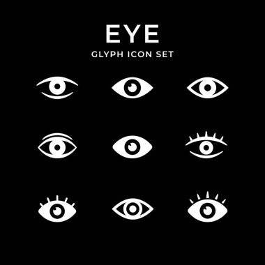 Gözün kabartma simgelerini siyaha ayır. İnsan görüşü konsepti, saat işareti, sağlık hizmeti. Vektör illüstrasyonu