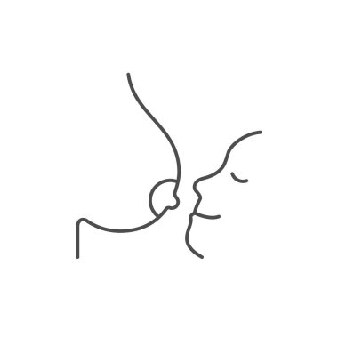 Emzirme işlemi ana hatları beyaz üzerine izole edilmiş ikon. Vektör illüstrasyonu