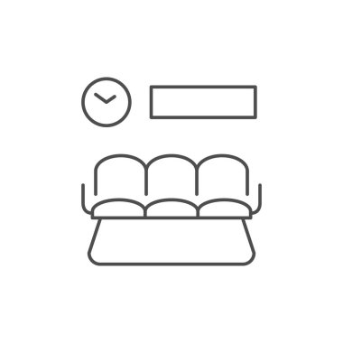 Havaalanı koltukları ana hat simgesi beyaza izole edildi. Vektör illüstrasyonu