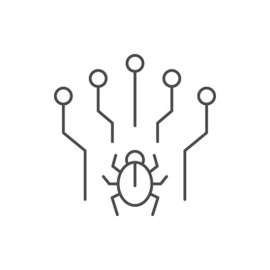 Bilgisayar virüsünün ana hatları beyaz üzerine izole edilmiş. Vektör illüstrasyonu