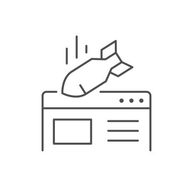 Ddos saldırı hattı ana hatları beyaz üzerine izole edilmiş. Vektör illüstrasyonu