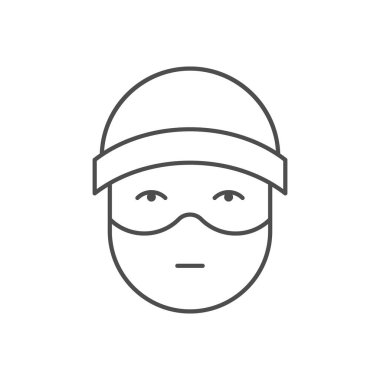 Maske çizgisi simgesindeki suçlu beyazda izole edildi. Vektör illüstrasyonu