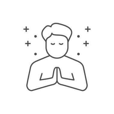 Meditasyon yapan insan çizgisi çizgisi simgesi beyaza izole edildi. Vektör illüstrasyonu