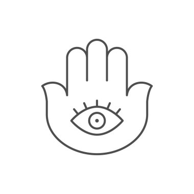 Hamsa el çizgisi ana hatları beyaz üzerine izole edilmiş. Vektör illüstrasyonu