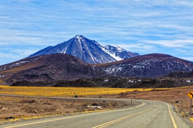 Atacama Çölü 'ndeki Altiplanik Göl' e giden manzara San Pedro de Atacama - Şili