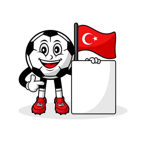 Mascota Desene Animate Fotbal Curcan Steag Banner — Vector de stoc
