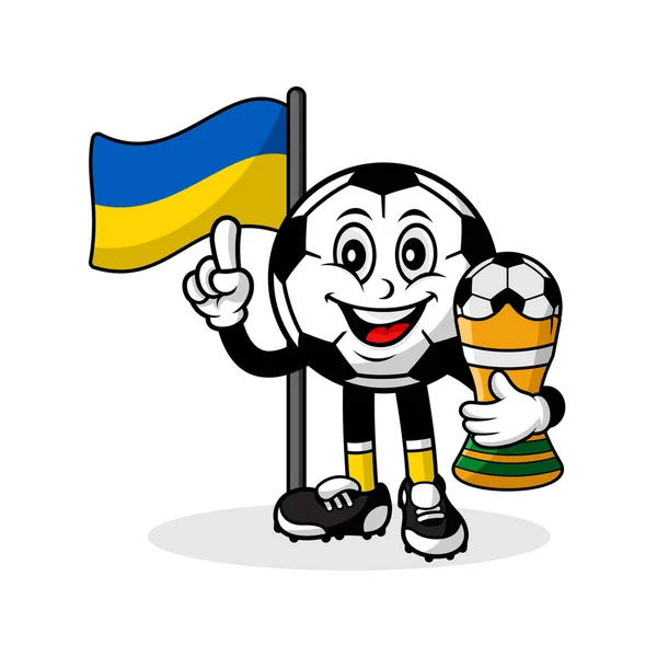 吉祥物卡通足球Ukraine国旗与奖杯获奖者 — 图库矢量图片