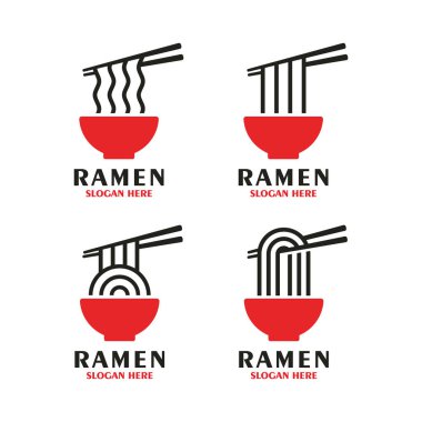 Ramen eriştesi Asya yemek tasarımı logo koleksiyonu