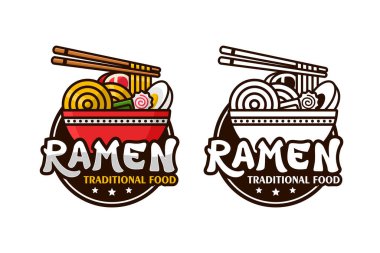 Ramen eriştesi geleneksel yemek tasarımı logosu