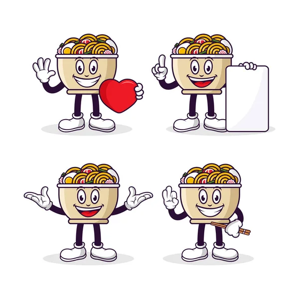 Mascote Personagem Desenho Animado Ramen Coleção Design Macarrão —  Vetores de Stock
