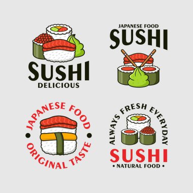 Rozet etiketi suşi tasarımı logo koleksiyonu
