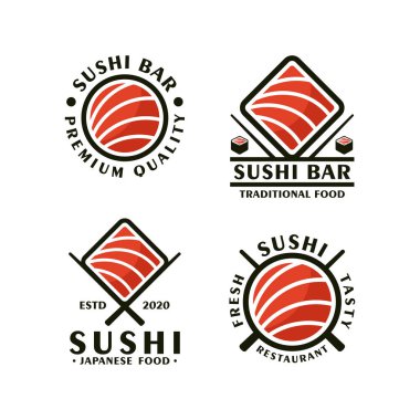 Suşi barı Japon yemek tasarımı logo koleksiyonu
