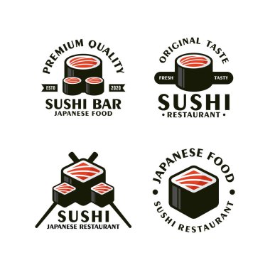 Suşi Japon yemek restoranının logo koleksiyonu.