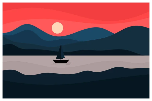 Coucher Soleil Vue Sur Montagne Mer Illustration Design — Image vectorielle