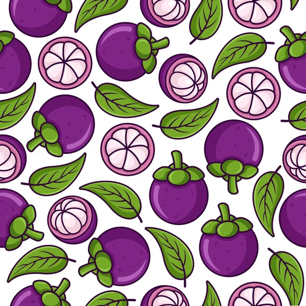 Mangoustan Fruit Motif Sans Couture Illustration Fond — Image vectorielle