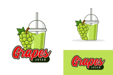 Yeşil üzüm suyu logo tasarımı illüstrasyon koleksiyonu
