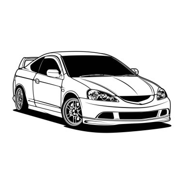 Kavramsal Tasarım için Siyah ve Beyaz Araba Vektörü İllüstrasyonu. Poster, etiket, tişört baskısı, afiş için iyi..