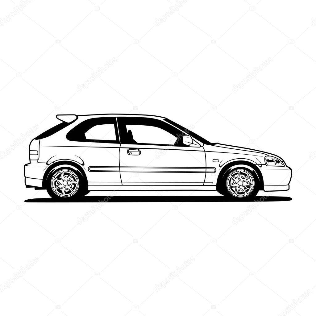 Black And White Car Vector Illustration For Conceptual Design. Good for poster, sticker, t shirt print, banner.