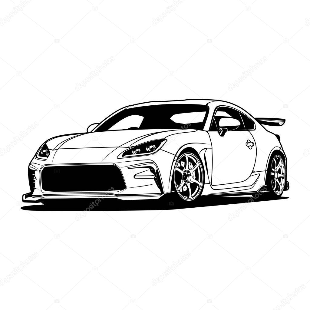 Black And White Car Vector Illustration For Conceptual Design. Good for poster, sticker, t shirt print, banner.