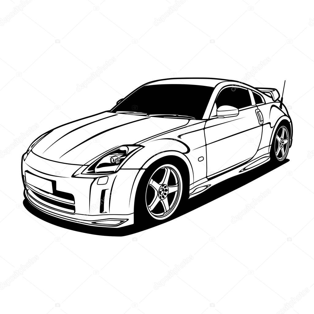 Black And White Car Vector Illustration For Conceptual Design. Good for poster, sticker, t shirt print, banner.