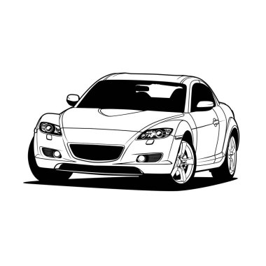 Kavramsal Tasarım için Siyah ve Beyaz Araba Vektörü İllüstrasyonu. Ayrı katmanlar, vektör destekli yazılımda düzenlemesi kolay.