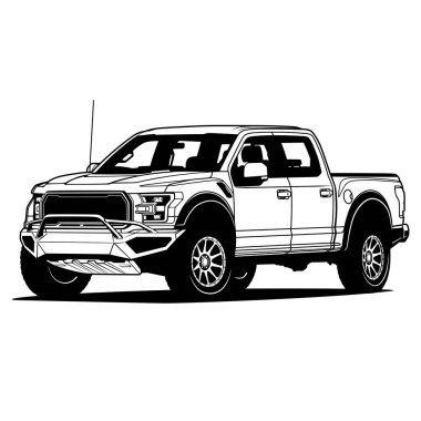 Kavramsal Tasarım için Siyah ve Beyaz Araba Vektörü İllüstrasyonu. Ayrı katmanlar, vektör destekli yazılımda düzenlemesi kolay.