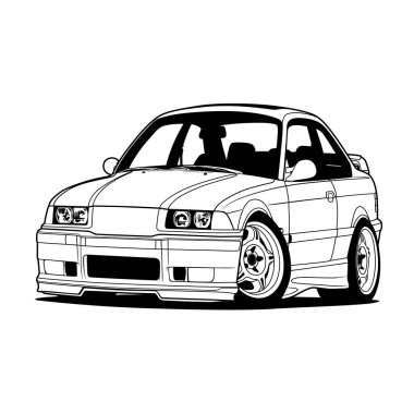 Karikatür Araba Vektörü İllüstrasyonu. Ayrı katmanlar, vektör destekli yazılımda düzenlemesi kolay.