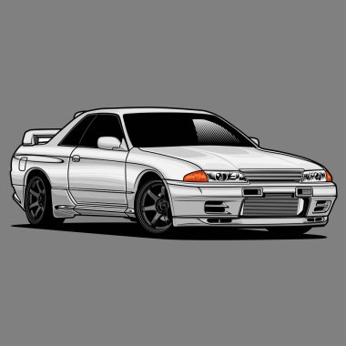 Kavramsal tasarım için karikatür spor araba çizimi. Poster, etiket, t-shirt baskısı, afiş için iyi. Ayrı katmanlar, vektör destekli yazılımınızda düzenlemesi kolay.