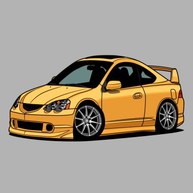 Kavramsal tasarım için karikatür spor araba çizimi. Poster, etiket, t-shirt baskısı, afiş için iyi. Ayrı katmanlar, vektör destekli yazılımınızda düzenlemesi kolay.