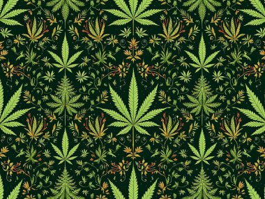 Döngü Otu Desenleri Dijital Sanat ve Marihuana Temalı Kusursuz Desenler