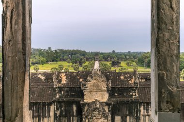 Şafakta Kamboçya 'daki Angkor Wat tapınağının detayları.