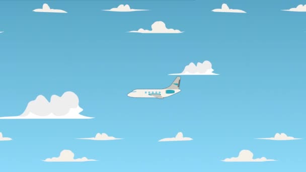 Vector Animation Ενός Αεροπλάνου Που Πετά Στον Ουρανό Ανάμεσα Στα — Αρχείο Βίντεο