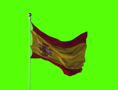 İspanya bayrağı sallanıyor 3D Render üzerinde bayrak direği tuşu