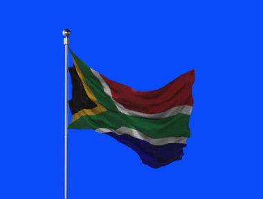 Güney Afrika bayrağı sallanıyor 3D Render bayrak direği üzerinde krom tuşu